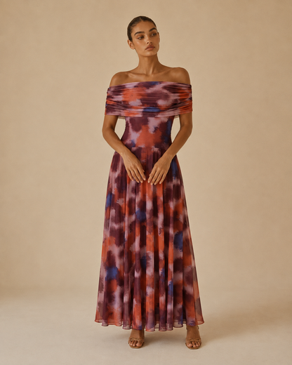 Sabrina™ | Off-shoulder printed maxi dress