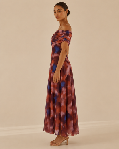 Sabrina™ | Off-shoulder printed maxi dress