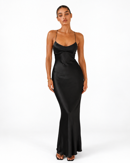 Amelie™ | Backless satin maxi dress