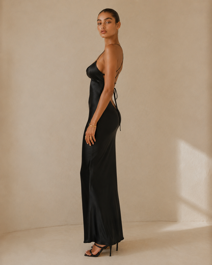 Amelie™ | Backless satin maxi dress