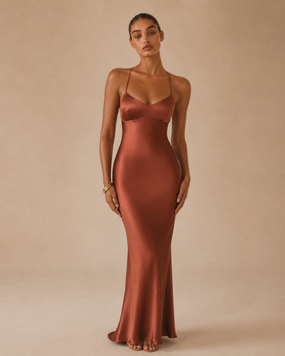 Amelie™ | Backless satin maxi dress