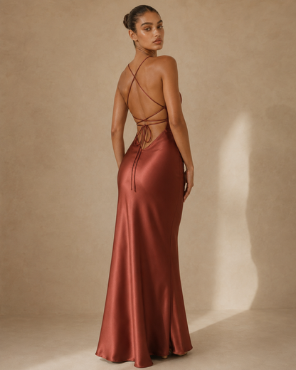 Amelie™ | Backless satin maxi dress