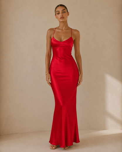 Amelie™ | Backless satin maxi dress
